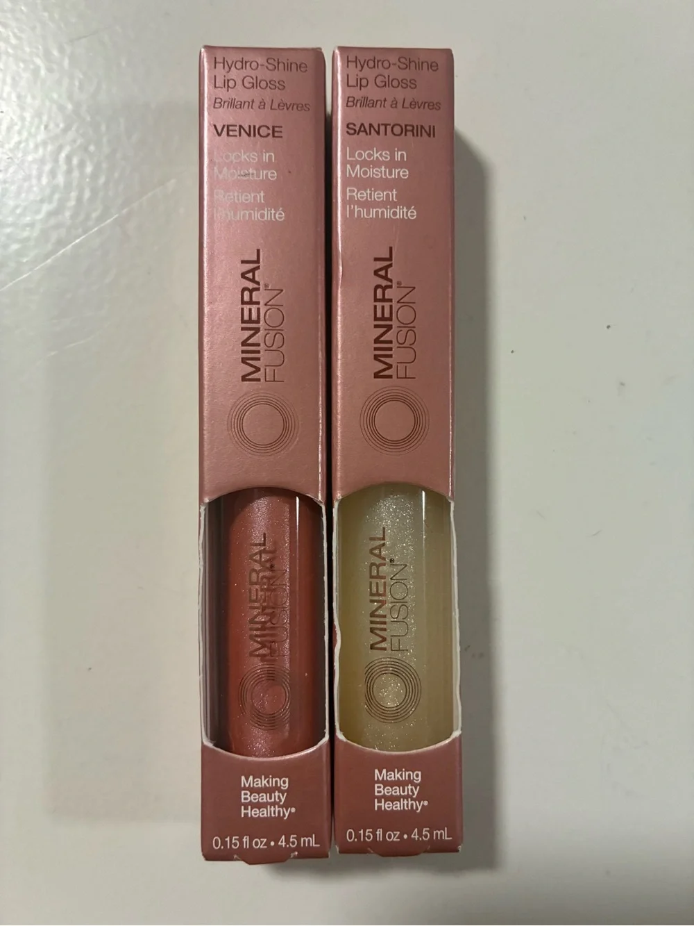 Mineral Fusion Hydro-Shine Lip Gloss Duo in Venice (rose) & Santorini (gold)